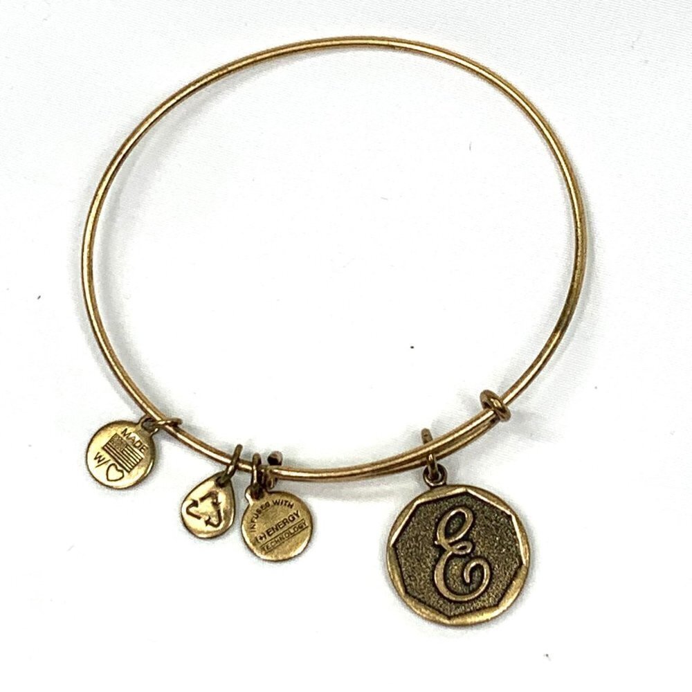 Alex and Ani Initial E Charm Bracelet Gold Finish - Expands 2"- 3.5"